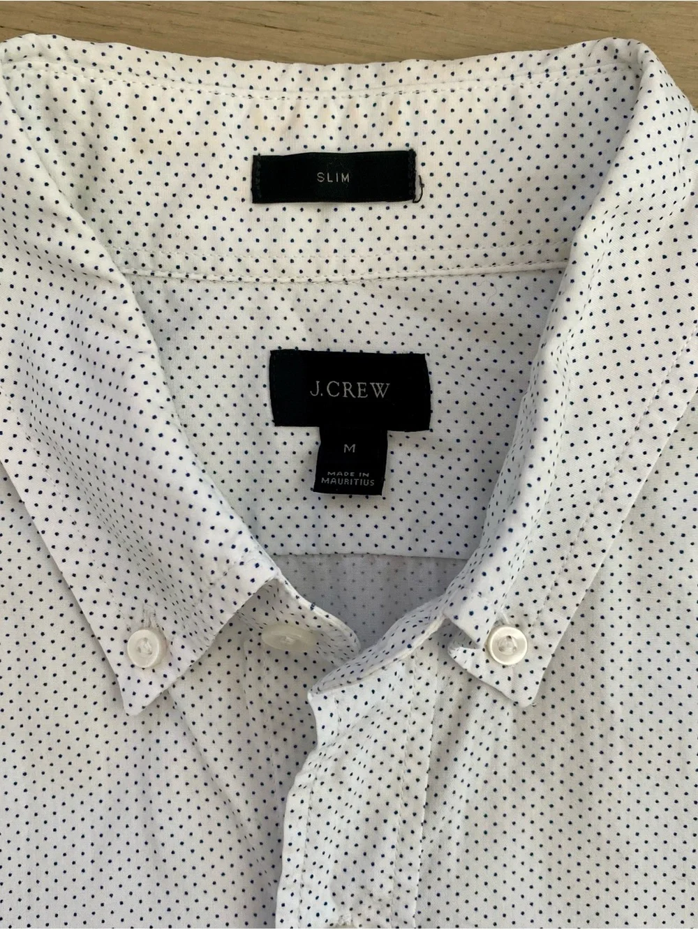 J.Crew Men's Slim Fit Button Down Shirt Micro Navy Polka Dot White, size M
